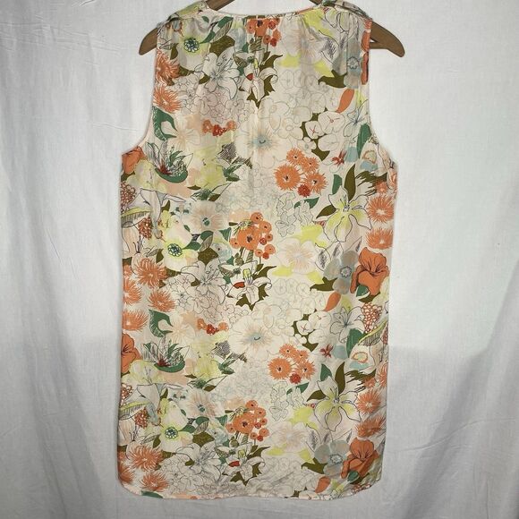 J.Crew 100% Silk Dress Mini Floral Sleeveless V-Neck Womens Size M Cream Orange - Picture 3 of 10